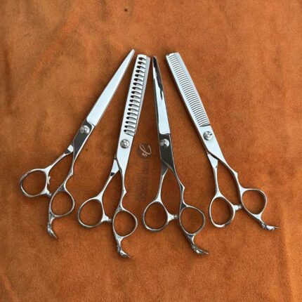 4-Piece Professional Dog Grooming Scissor Set – 440C Stainless Steel (Straight, Curved, Thinning & Chunker)